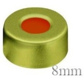 8mm Gold Aluminum Vial Seals with Teflon Septa, pk 100