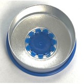 Underside image of our 20mm glossy flip cap vial seal showing cap attachment construction.