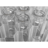Open sterile ISO 6R clear vials in nested trays.